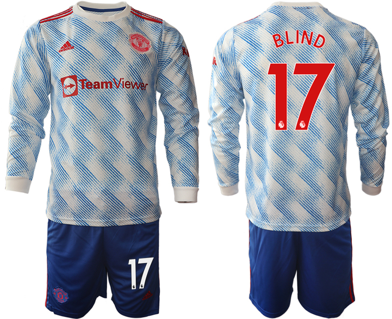 Men 2021-2022 Club Manchester united away blue Long Sleeve #17 Soccer Jersey